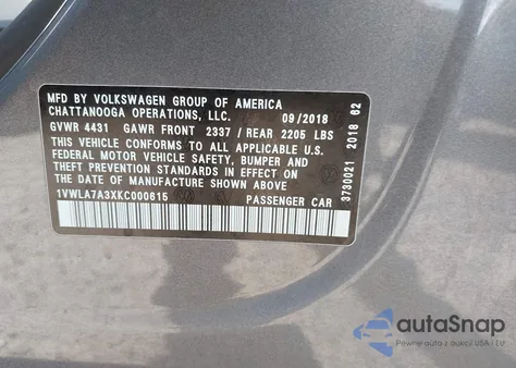 2019 Volkswagen Passat 2.0T Wolfsburg Edition from USA, damaged, VIN 1VWLA7A3XKC000615